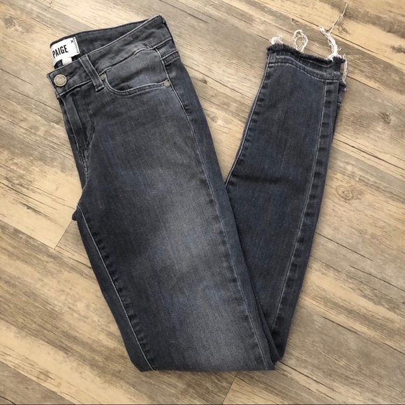 Paige Verdugo Ankle Skinny Gray Jeans Raw Hem - Picture 2 of 6